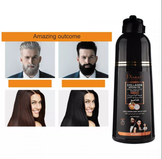 DISAAR Shampooing Colorant Noir Ultra-Rapide au Collagène et Huile d'Argan