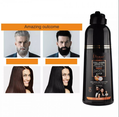 DISAAR Shampooing Colorant Noir Ultra-Rapide au Collagène et Huile d'Argan