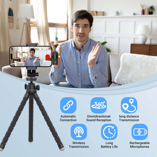 🎤 Microphone de Cravate Sans Fil 3 en 1 – Haute Qualité Audio & Réduction de Bruit